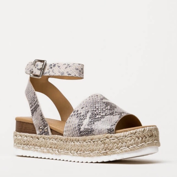 Beige Snakeskin Platform Espadrille Buckle Sandal - Picture 6 of 6